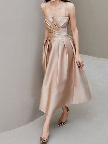 Woochic robe longue satin à fines brides élégant soirée champagne Champagne XS